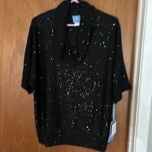 LARA LANE: BLACK COWLNECK SHORT SLEEVE PULLOVER SWEATER SIZE PS